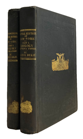 Zoology of New York or the New York Fauna, Part III: Reptiles and Amphibia + Part IV: Fishes, in 2 volumes (the rare hand-colored plate version)
