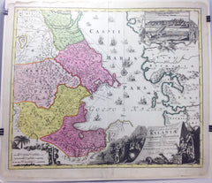 Provinciarum Persicarum Kilaniae nempe Chirvaniae Dagestaniae (Map of the provinces surrounding the southern Caspian Sea especially the eastern Caucasus and Turkmenistan in 1728)