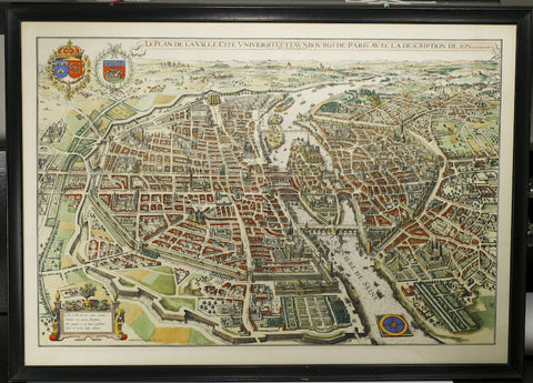 Map of Paris in a later hand-colored state, first published in 1615